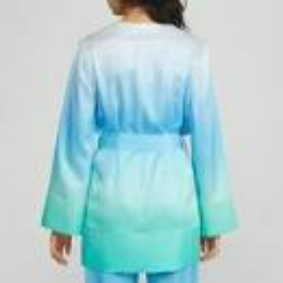 NEW Washable Mulberry Silk Ombre Tie Front Cardigan-Robe, Blue/Aqua, XS, S, Lg - Picture 2 of 5